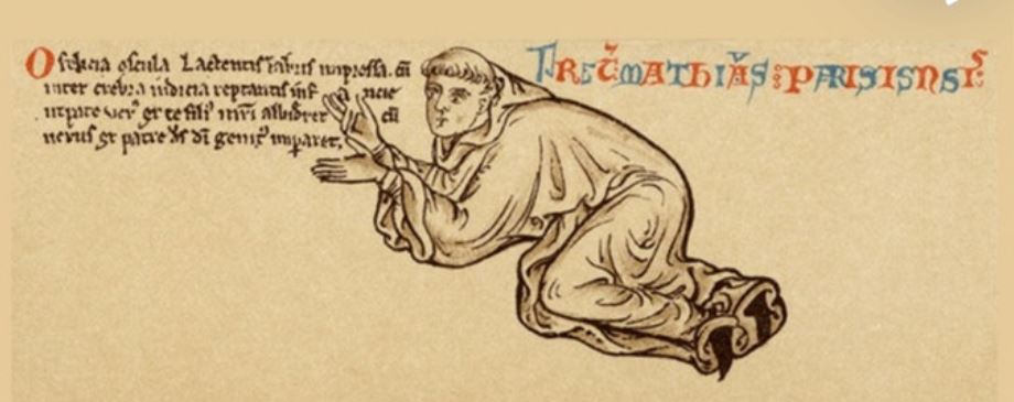 1250-59 L'artiste Matthew le Parisien en prieres manuscript of the Historia Anglorum fait a St Albans BL Royal 14 C VII, f. 6 detail