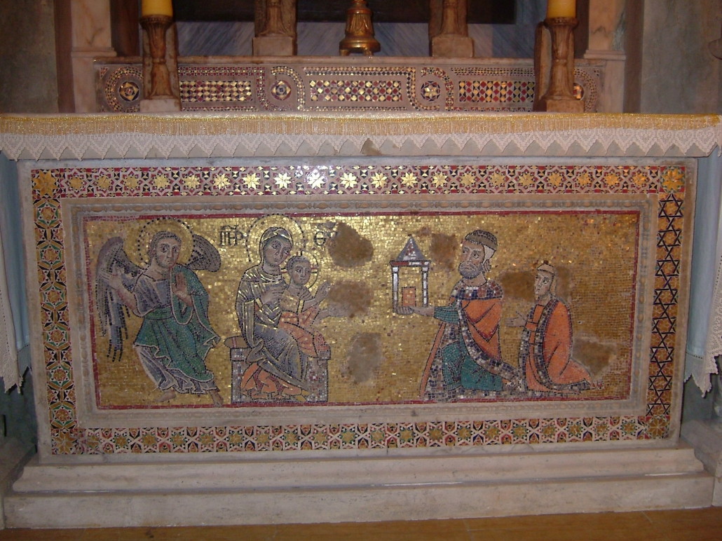 1255-56 Anonimo romano Madonna con Bambino e i donatori Giacomo Capocci e sua moglie Vinia Chiesa di S. Michele Arcangelo, Vico nel Lazio