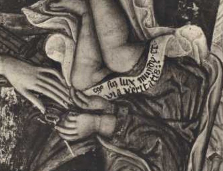 1389-1448 Zanino di Pietro, Madonna con Bambino in trono con angeli e donatore Collezione Tolentino, Roma detail