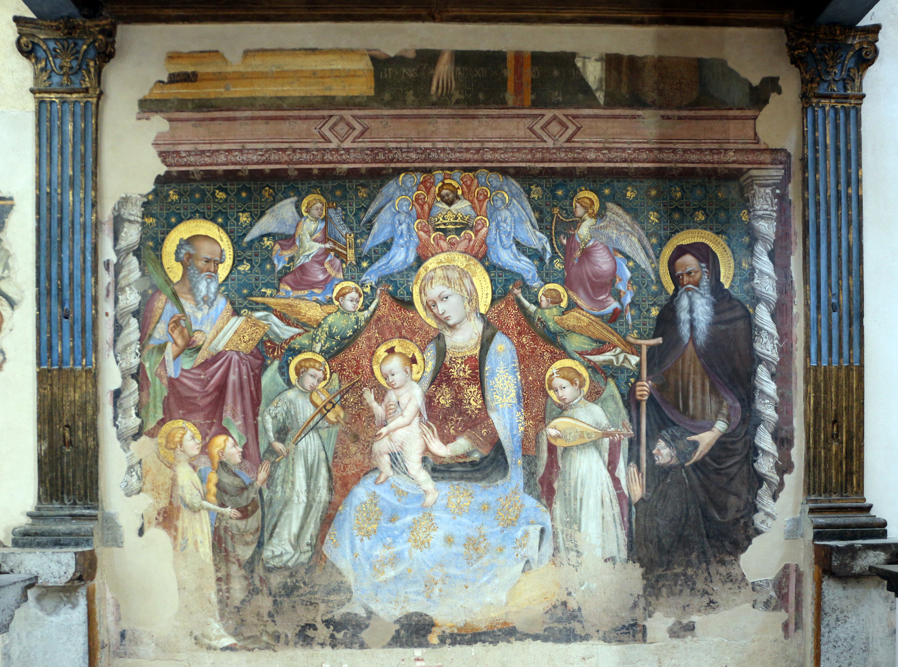 1413 Nelli Ottaviano, Madonna del Belvedere Giovanni Evangelista, sant'Antonio Abate e donatori della famiglia Pinoli Chiesa di S. Maria Nuova, Gubbio