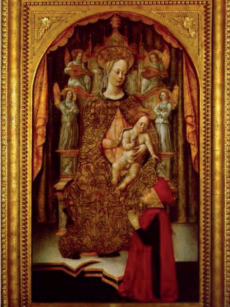 1460-74 Bembo Benedetto, Madonna con Bambino in trono, angeli musicanti e donatore Museo Civico Ala Ponzone, Cremona
