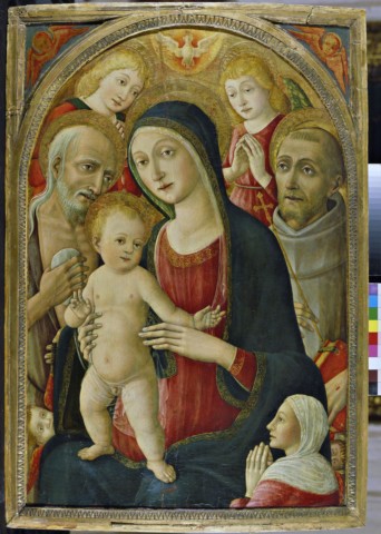 1470 - 1517 Cozzarelli Guidoccio, san Girolamo, san Francesco d'Assisi, angeli e donatrice coll priv