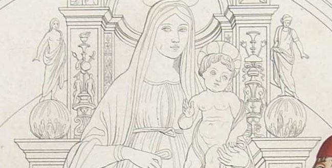 1488 Lorenzo_Costa_-_Giovanni_II_Bentivoglio_and_His_Family gravure de Giuseppe Bramati statues