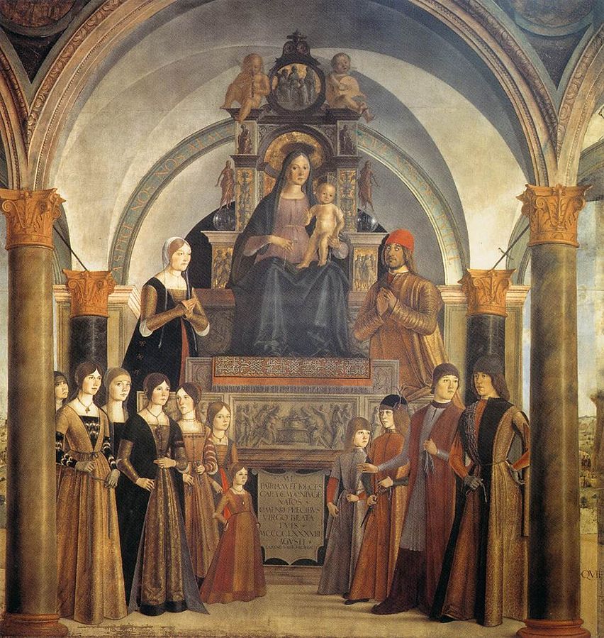 1488 Lorenzo_Costa_-_Giovanni_II_Bentivoglio_and_His_Family_Bentivogilo chapel San Giacomo Maggiore (Bologna)