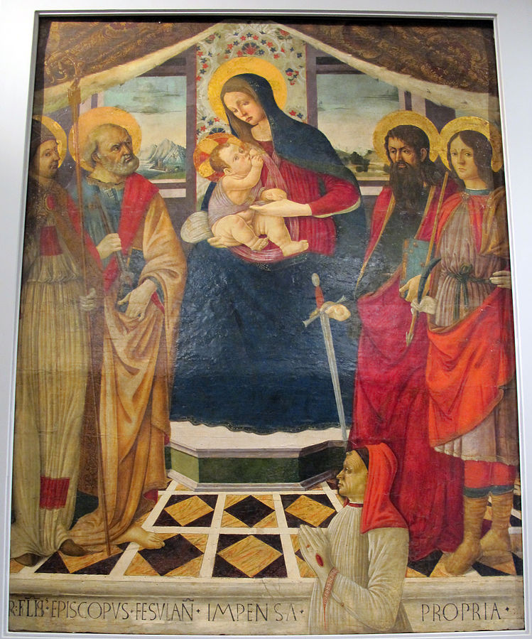 1490-1510_ca Bottega_del_ghirlandaio,_madonna_col_bambino,_santi_e_il_donatore_roberto_folchi,Museo Masaccio, Reggello