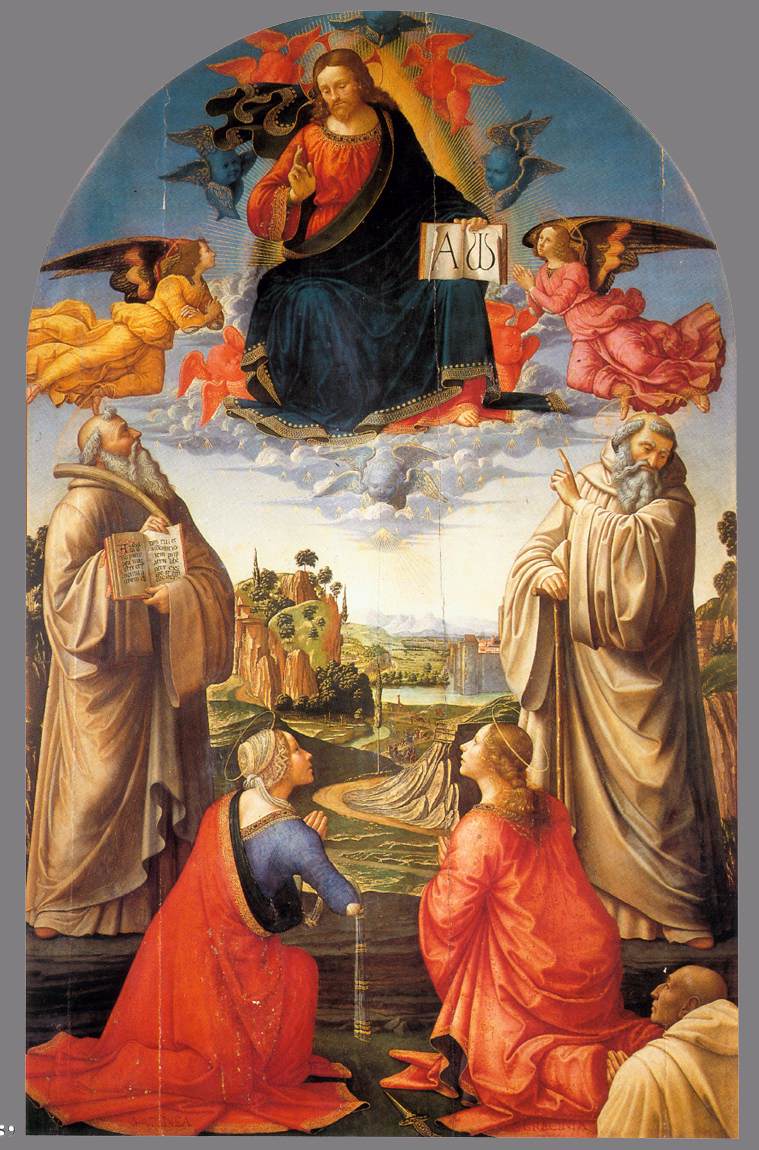 1492 ca Ghirlandaio_Christ_in_Heaven_with_Four_Saints_and_a_Donor Pinacoteca Comunale, Volterra