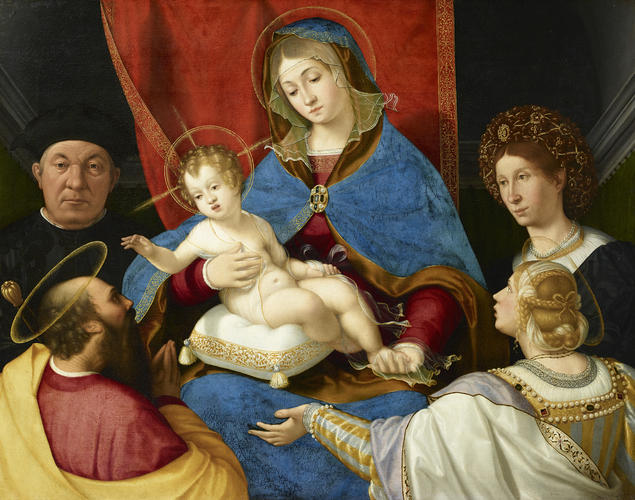 1523 ca Andrea Previtali Madonna col Bambino e i santi Paolo e Agnese con i donatori Paolo e Agnese Cassotti Accademioa Carrara Bergamo