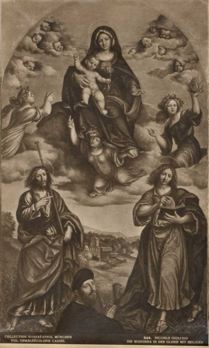 1525-30 Giolfino Nicolo, la Speranza, la Fede, la Carita san Giacomo Maggiore, san Giovanni Evangelista e donatore Gemaldegalerie Berlin
