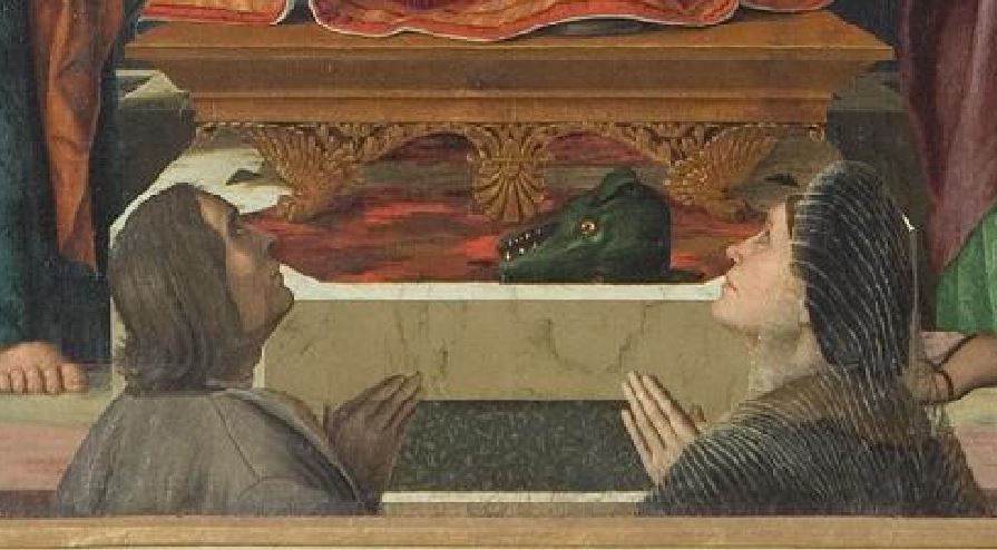 1526 Girolamo Dai Libri Pala Baughi Sant Anna con la Madonna e Gesu Bambino tra San Giuseppe e San Gioacchino e donatori San Paolo Verone detail