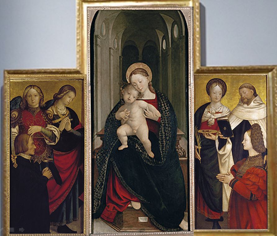 1527 Gerolamo GIOVENONe Madonna and Child with saints and donors Accademia Carrara, Bergame