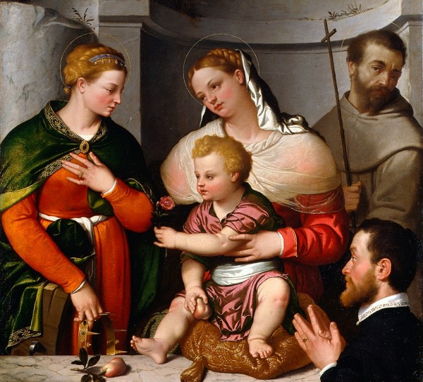 1540-50 Madonna and Child with Saints Catherine and Francis and the Donor by Giovan Battista Moroni Brera Milan