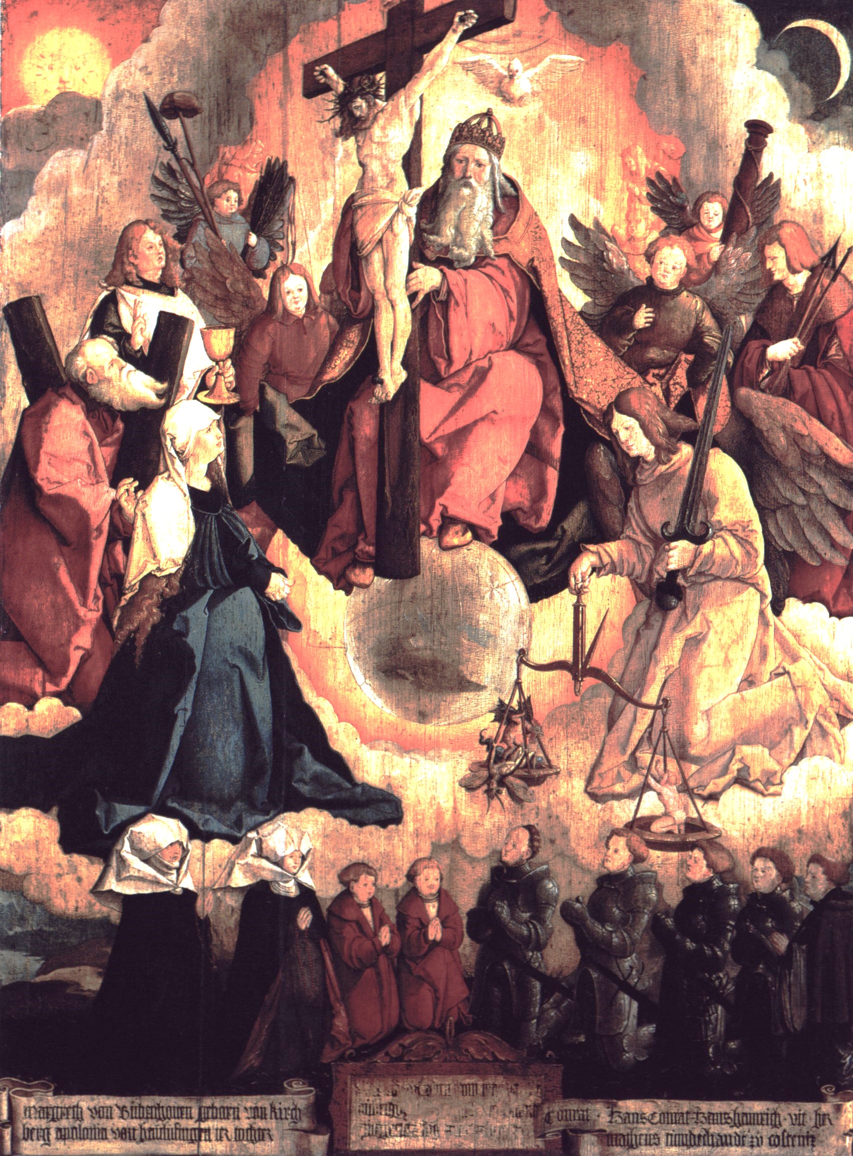 Meister von Meßkirch Epitaph_Bubenhofen Die Heilige Dreifaltigkeit mit Engeln, Heiligen kurz vor 1523 Kassel Museum