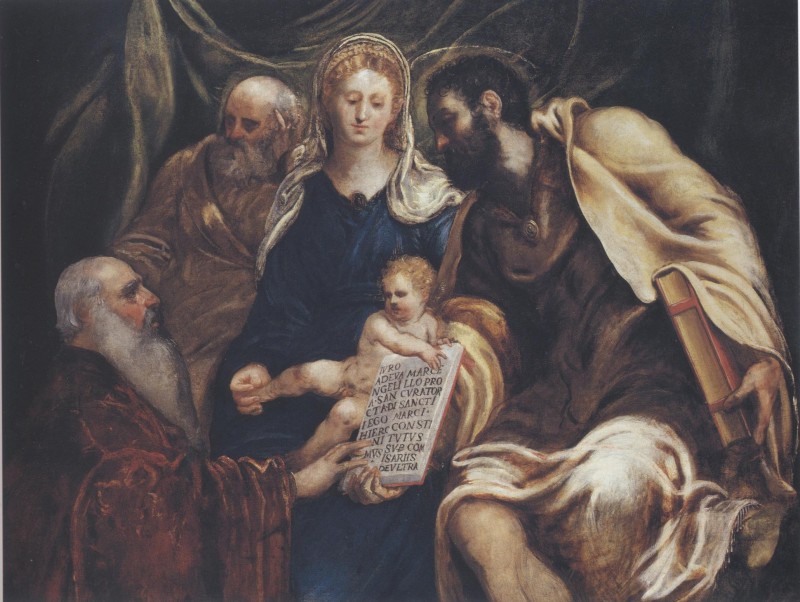 Tintoretto, Sacra Famiglia con il procuratore Girolamo Marcello che giura nelle mani di san Marco