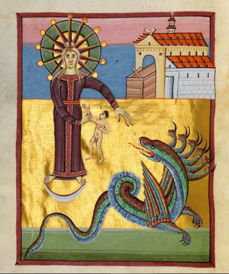 1000-20 Apocalypse de Bamberg Msc. Bibl. 140 fol 29V La Femme et le Dragon