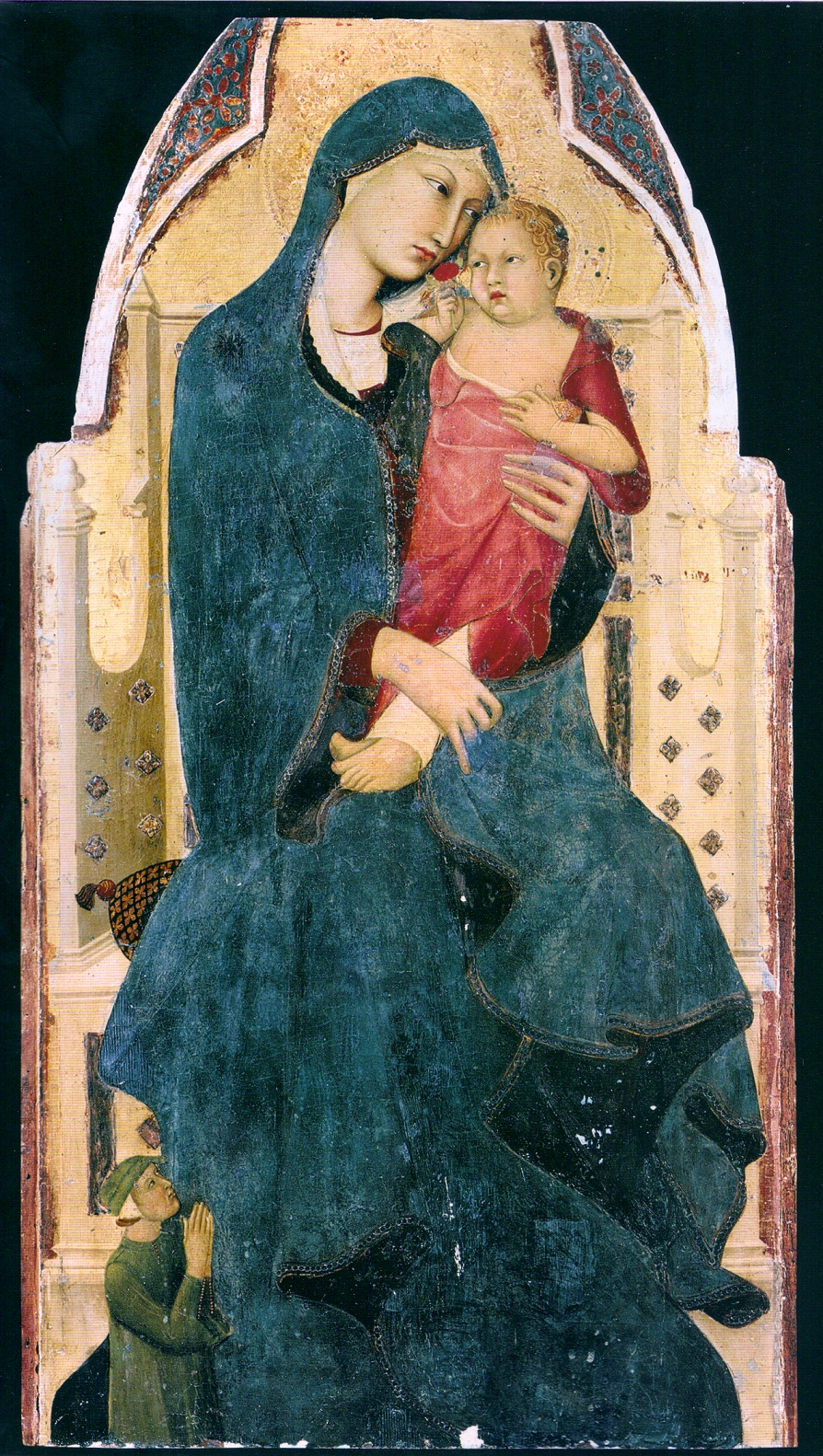 1325-30 Memmi Lippo di Filippuccio Madonna con Bambino in trono e donatore Museo d'Arte Sacra, Asciano