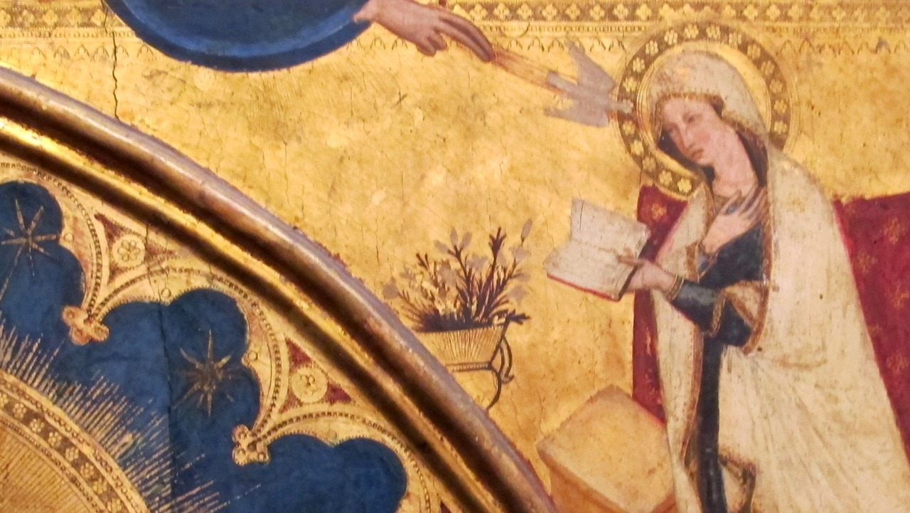 1350-55 Maestro_delle_Tempere_francescane_ Madonna_dell'Umilta_con_san_Domenico_e_donatore,_Capodimonte detail