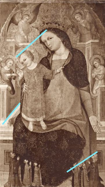 1350-99 Maestro di Sant'Elsino, Madonna con Bambino in trono, angeli e donatori coll priv schema
