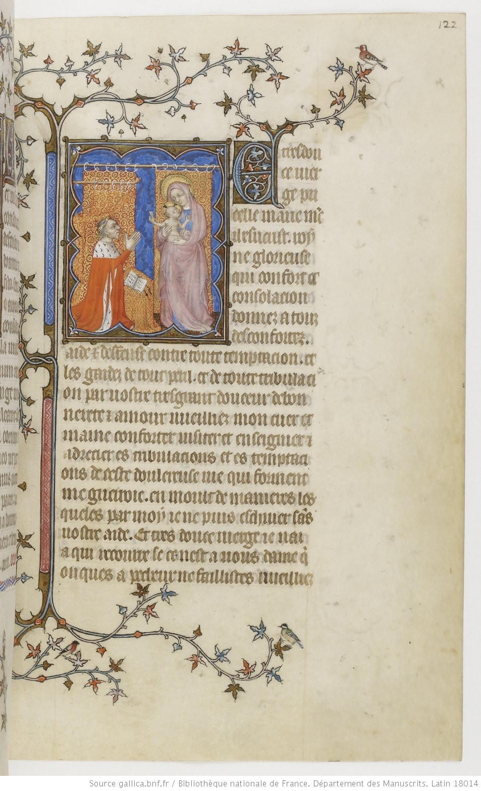 1385-90 Jean de Berry devant la Vierge à l'Enfant Petites heures de Jean de Berry, Gallica MS 18014 fol 122r