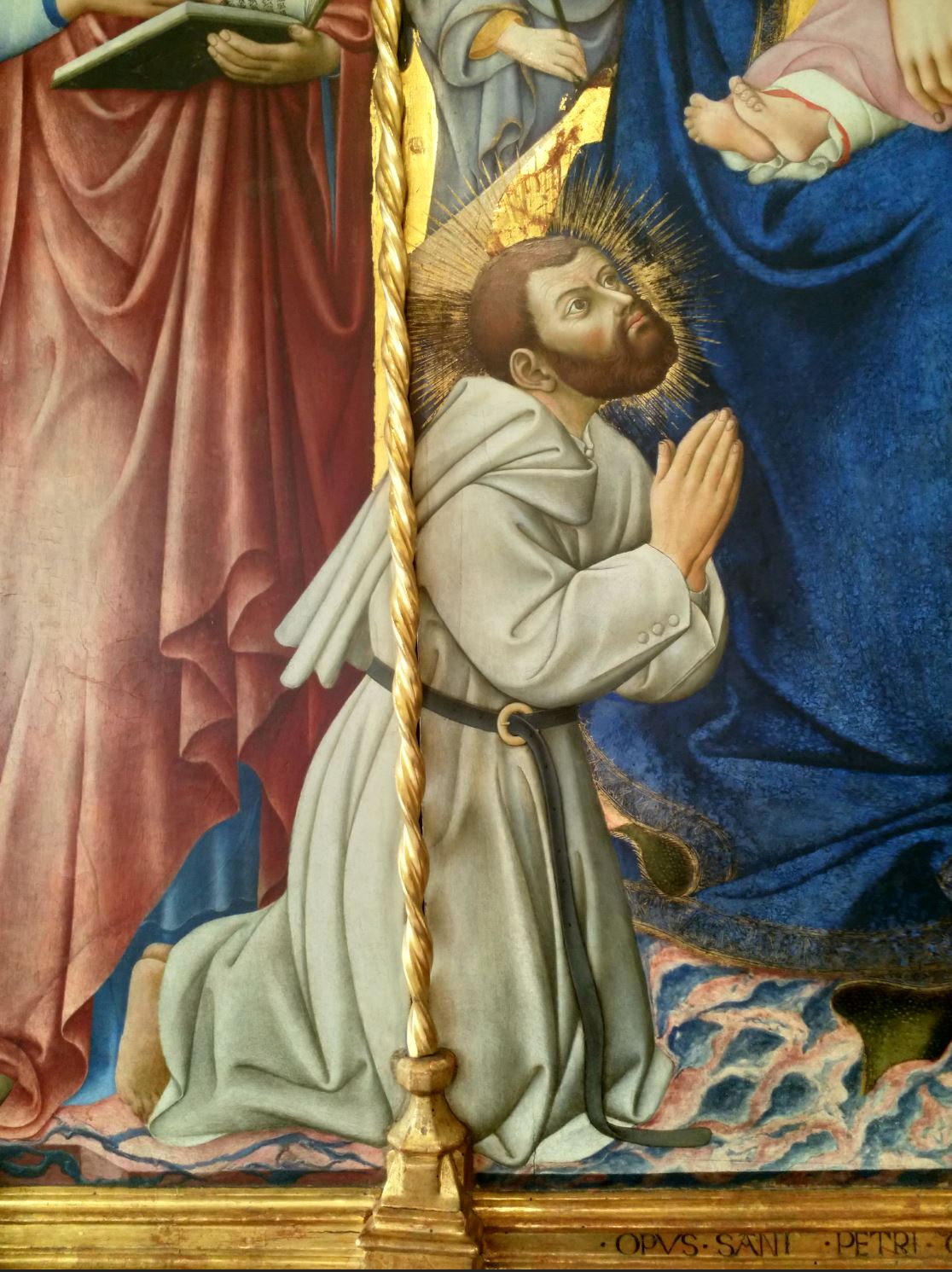 1444 Sano di Pietro, beato Giovanni Colombini tra san Domenico Girolamo Agostino Francesco Cosma Damiano Pinacoteca nazionale, Sienne detail