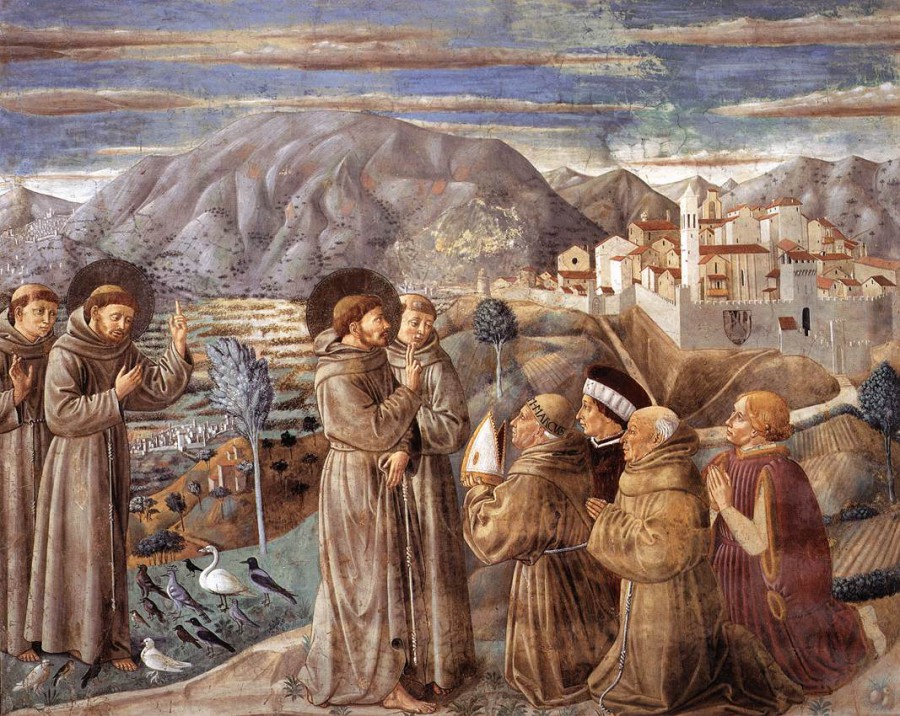 1452 Benozzo_Gozzoli_Saint François prechant aux oiseaux devant Montefalco, eglise San Francesco, Montefalco