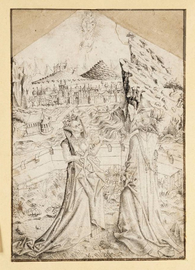 1460-67 Maitre ES La Vierge et l'Enfant apparaissant à Auguste et à la Sibylle Tiburtine dessin Louvre INV 18842, inverse