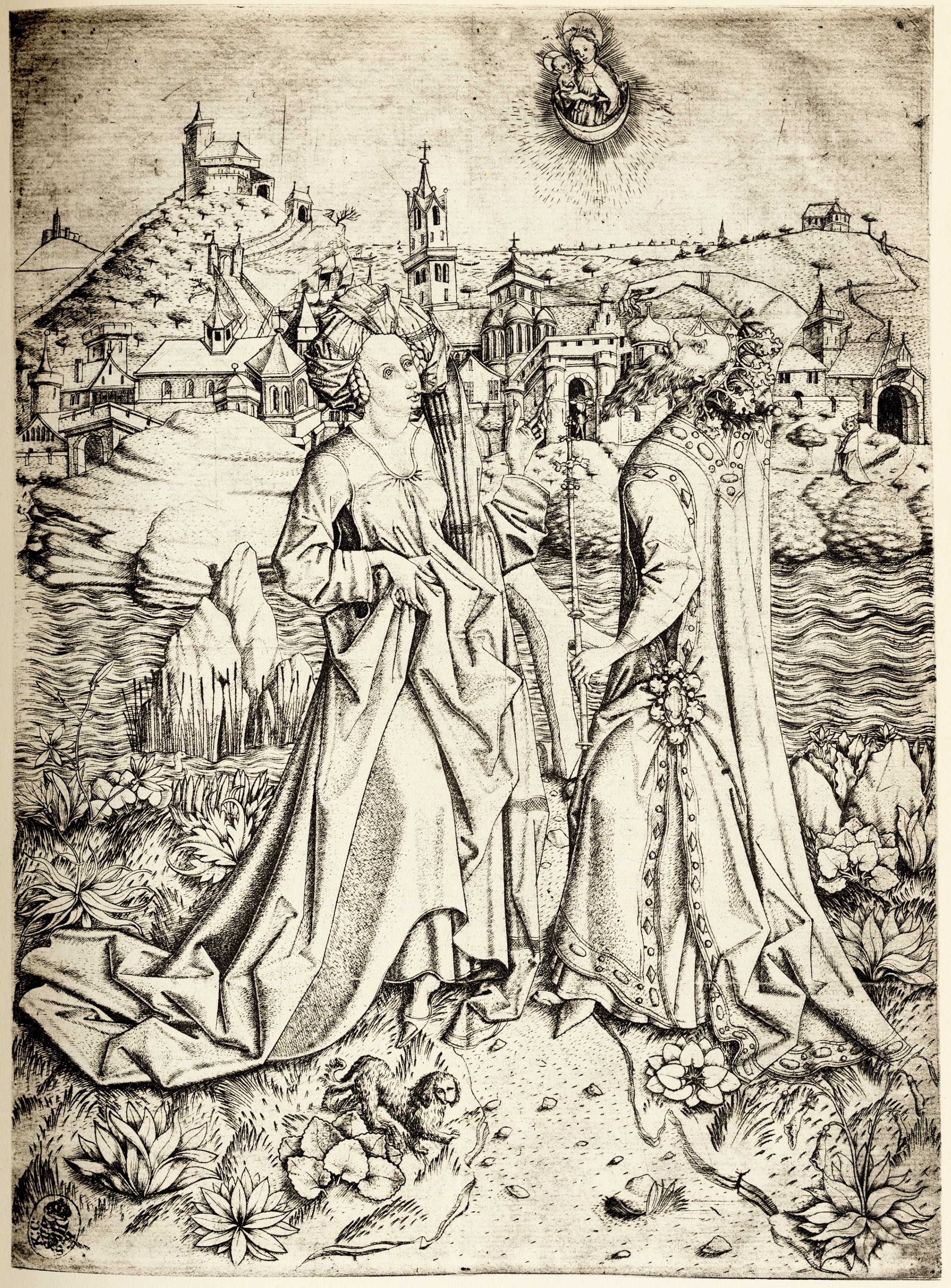 1460-67 Meister E.S. Die Sibylle von Tibur und Kaiser Augustus Kupferstichkabinett Dresden