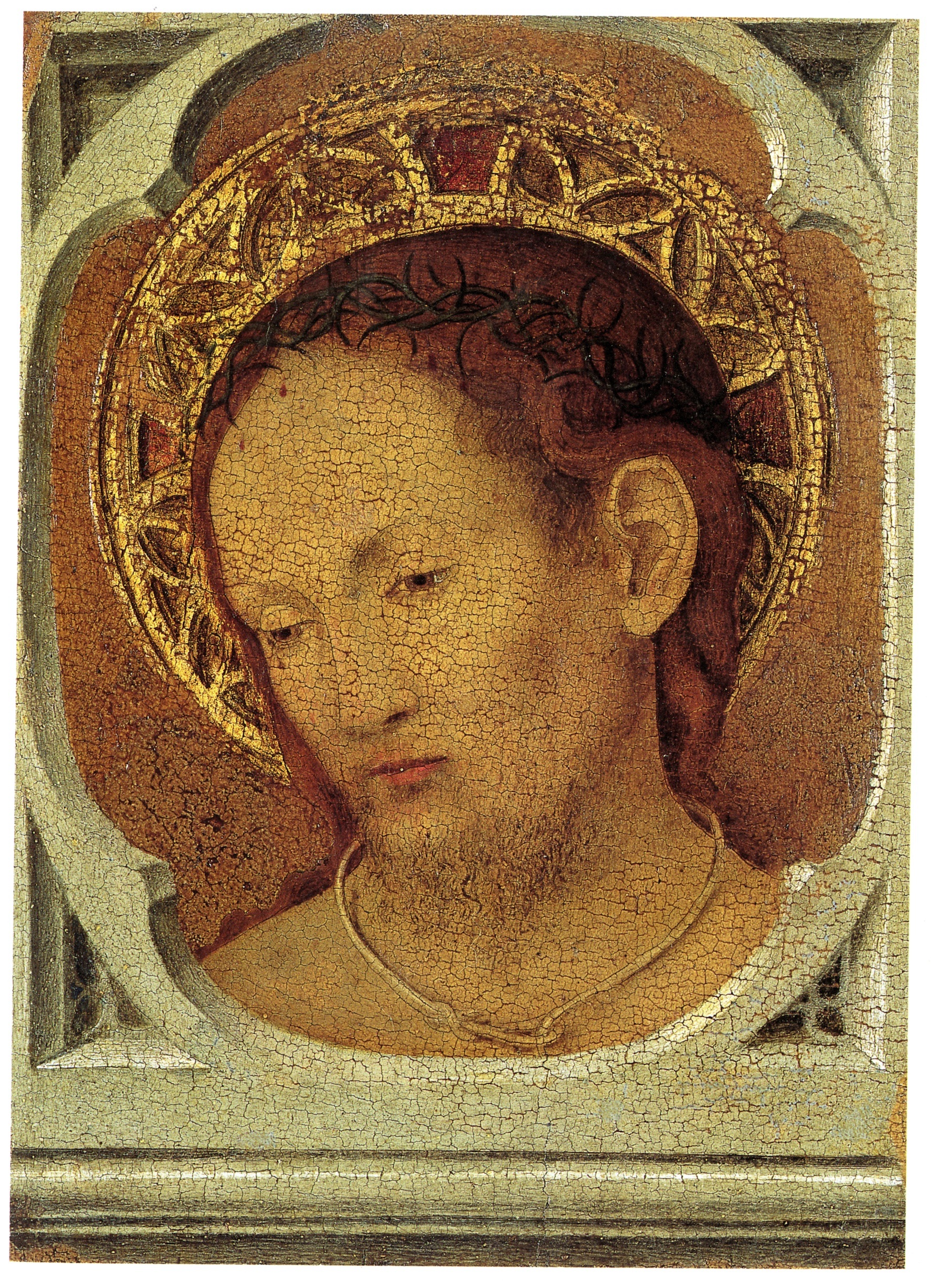 1465-70 Antonello da messina MADONNA COL BAMBINO E UN DONATORE FRANCESCANO Museo Regionale Messina reverse ecce homo