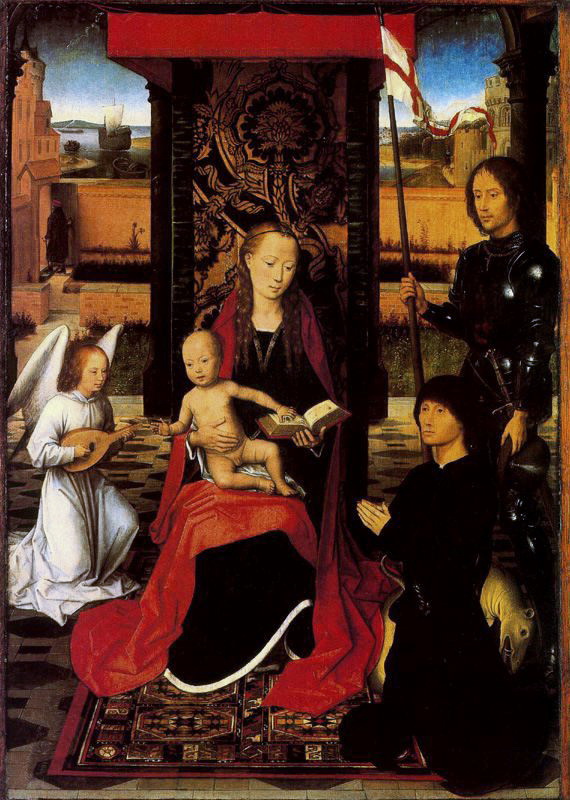 1474-79 Hans_Memling_The_Virgin_and_Child_with_Angel_Saint_Georges_and_Donor_