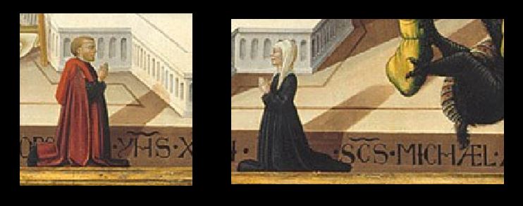 1475 Neri di Bicci, san Biagio, san Michele Arcangelo e donatori, Montreal Museum of Fine Arts detail