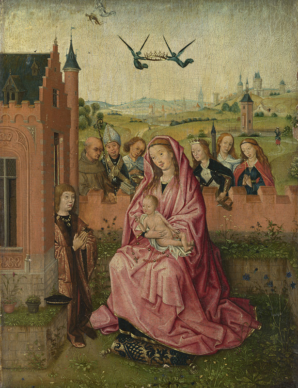 1500 ca Suiveur de Lievin van Lathem The_Virgin_and_Child_with_Saints_and_Donor_-_National_Gallery_London_NG1939