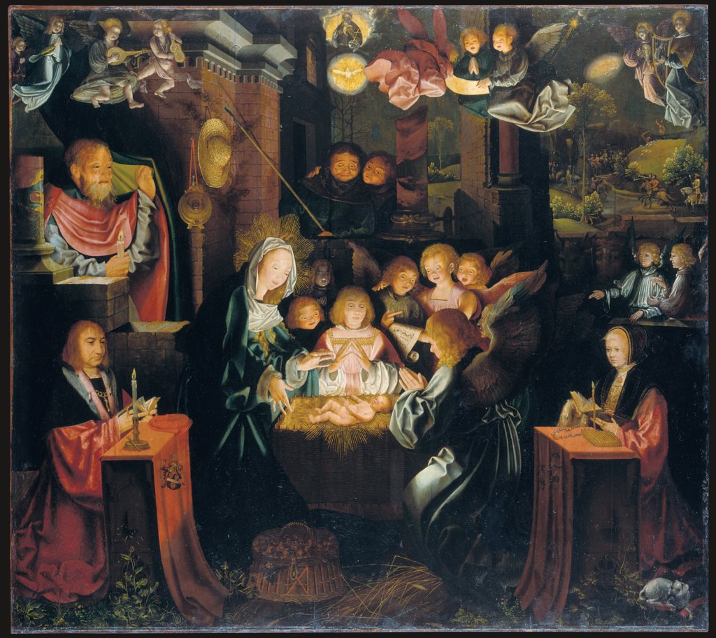 1516 BARTHEL BRUYN l'Ancien Geburt Christi mit den Stiftern Peter von Clapis (1480–1551) und Bela Bonenberg (-1528) Staedel