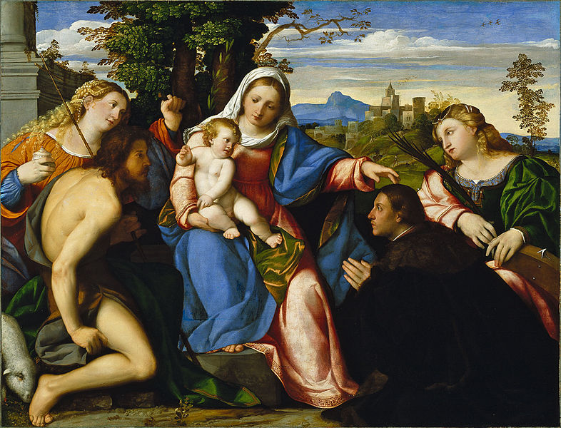 1518-20 Palma Vecchio The_Virgin_and_Child_with_Saints_and_a_Donor_by_ musee Thyssen-Bornemisza