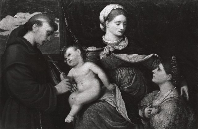 1521-70 Paris Bordone Madonne avec St Francois et donatrice coll privee