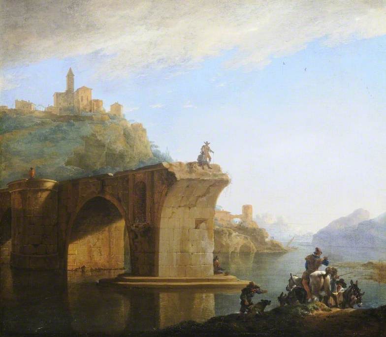 Asselyn, Jan, after 1610-1652; Landscape with a Bridge in the Italian Countryside