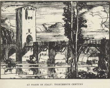1914 Brangwyn , Frank Medieval Illustration pour The book of bridges