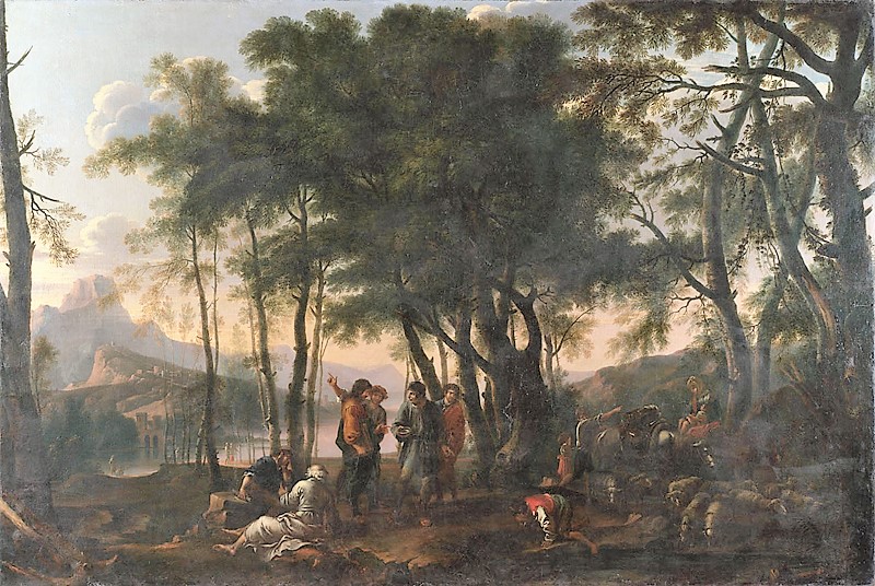 Rosa 1641-43 selva dei filosofi Diogene jetant son ecuelle Pitti copie national gallery