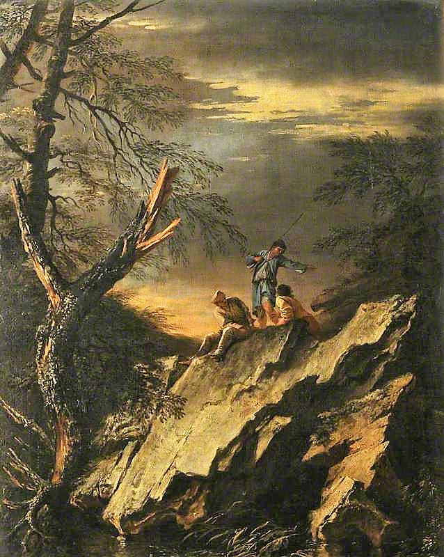 Rosa, Salvator, 1615-1673; Rocky Landscape with Three Figures