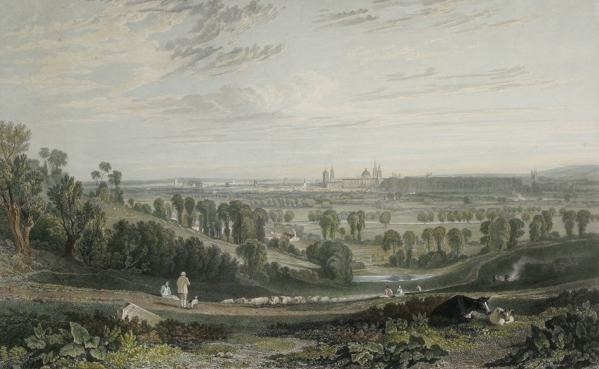 Turner 1812 Vue d'Oxford depuis Abington Road gravure de John Pye 1818