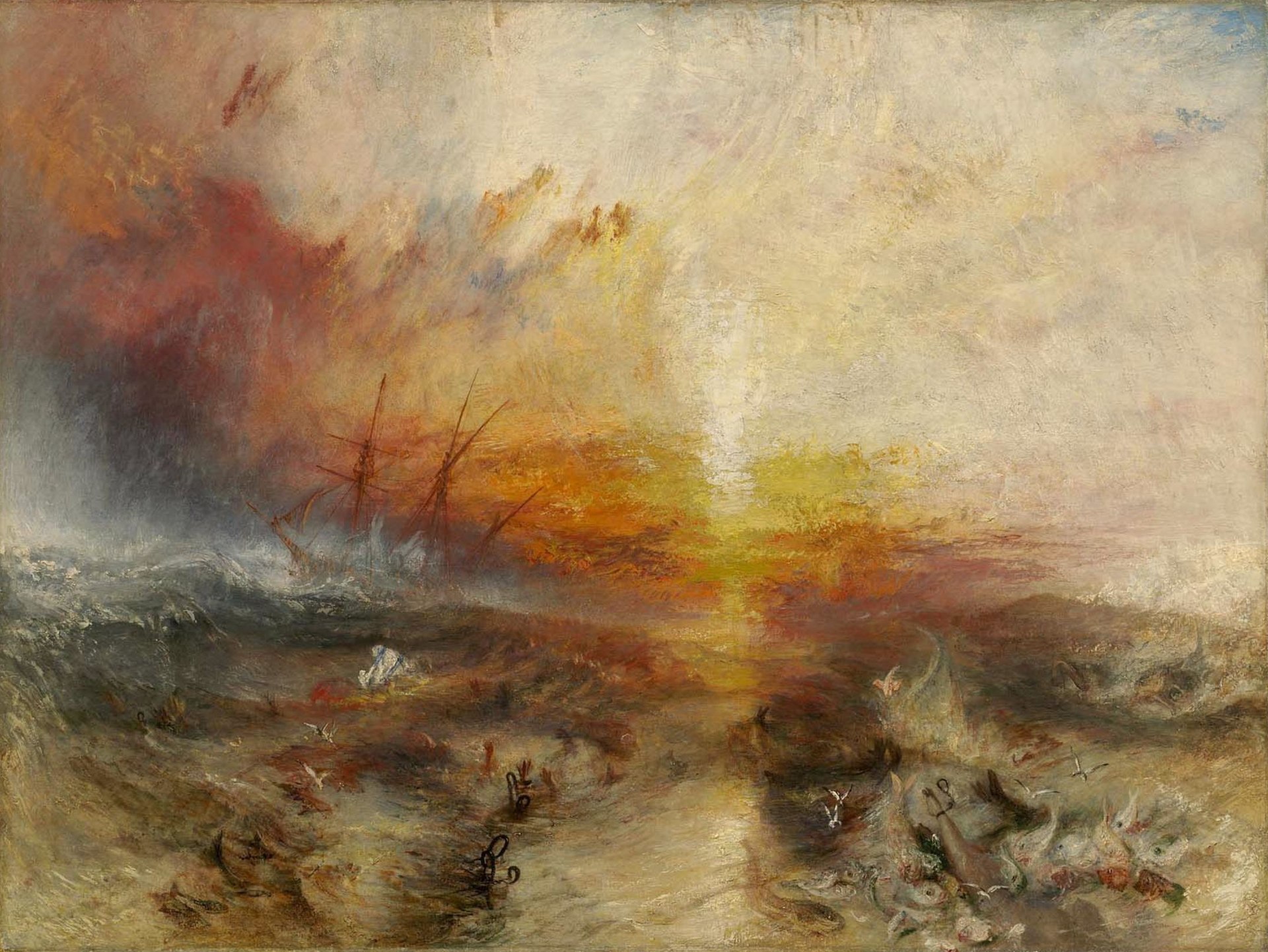 Turner 1840 Slavers throwing overboard the Dead and Dying — Typhoon coming on (The Slave Ship) Boston Mueum of Fine Arts