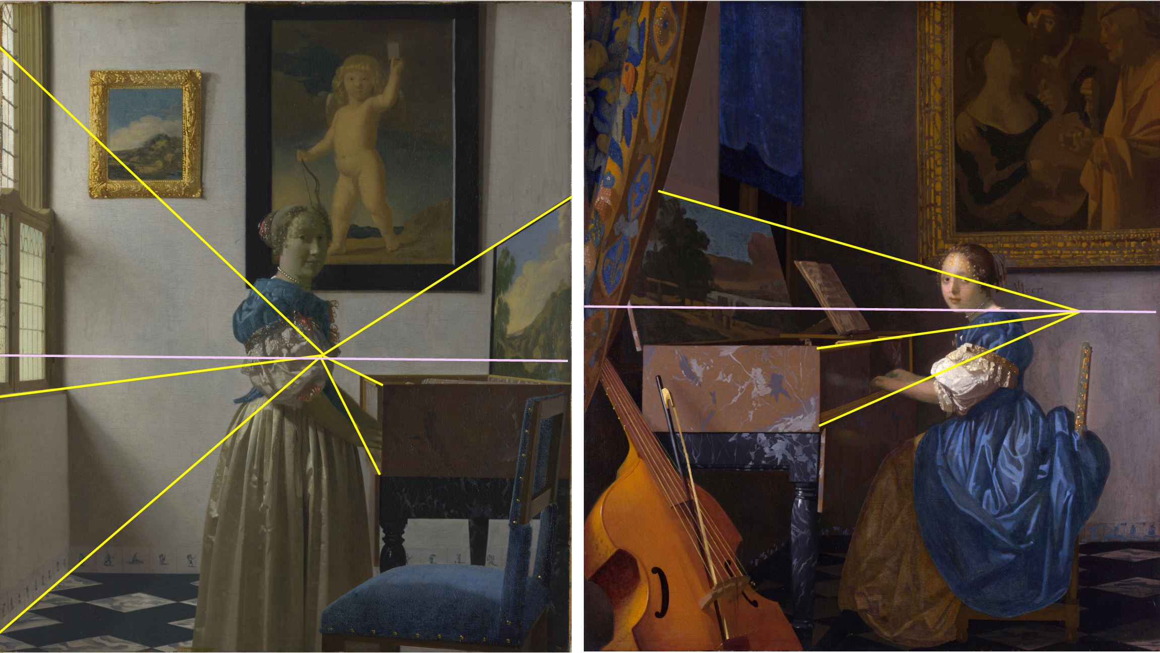 Vermeer 1670-1672 Jeune femme au virginal schema 1
