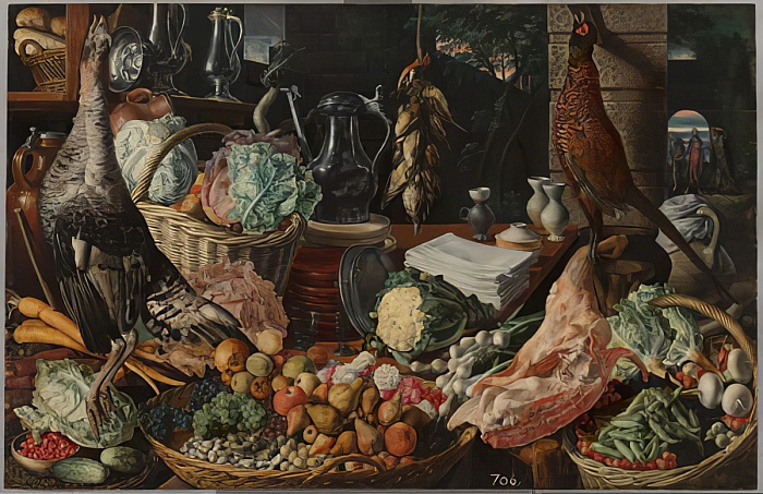 Beuckelaer 1560-65 Kitchen_Scene_with_Christ_at_Emmaus Mauritshuis