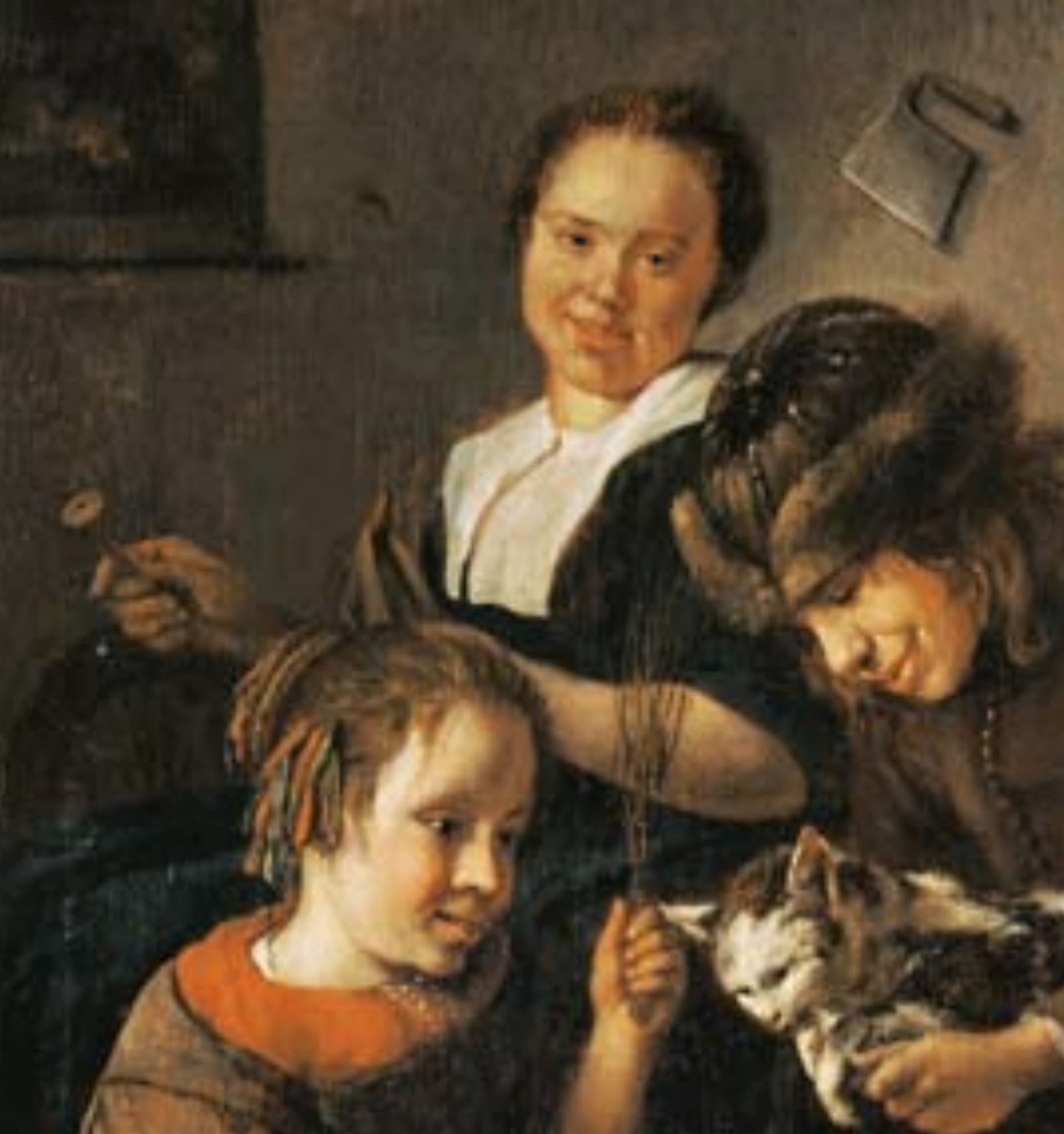 Steen 1665-68 Enfants apprenant à lire a un chat Musee des BA Bale detail