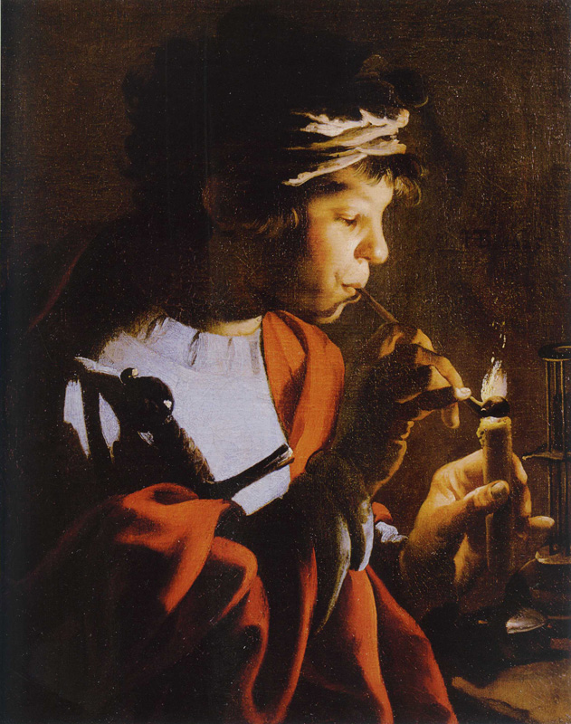 Terbrugghen 1623 garcon allumant sa pipe a une chandelle Dobo Istvan Vármuzeum - Egri Keptar,