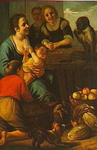 Jan Victors Marktkoopvrouwen met een aapje coll privee