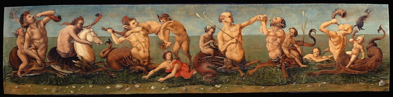 Piero di Cosimo,_Tritons_and_Nereids 37_x158_cm,_Milano,_Altomani_collection