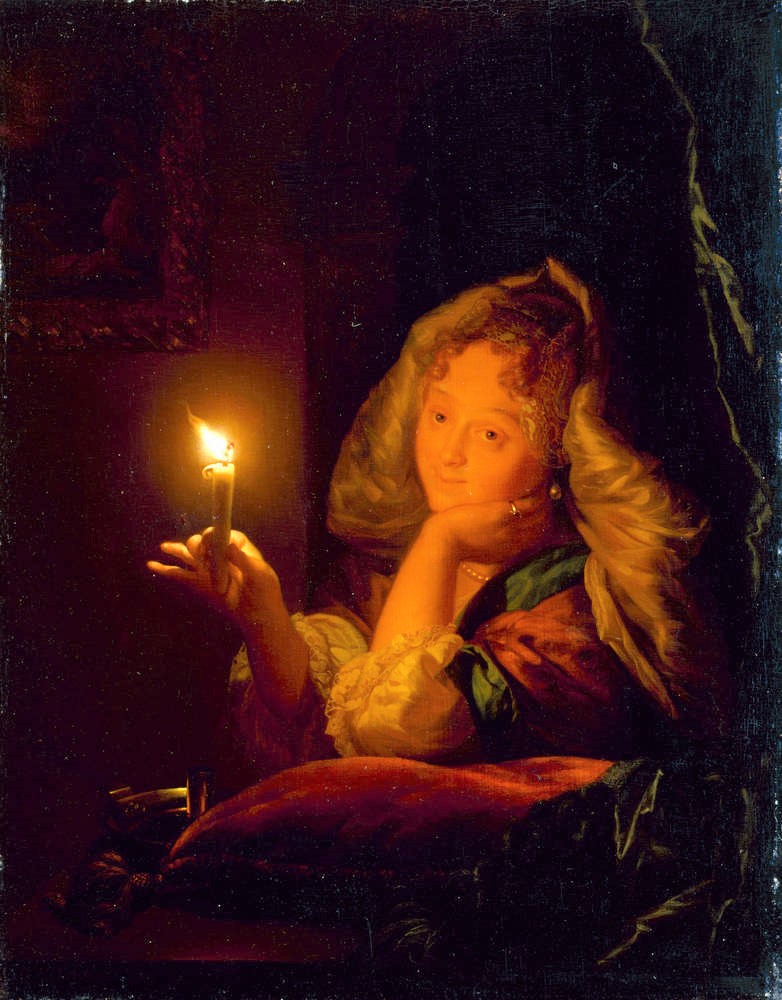 Schalcken 1685-90 Ein Madchen mit brennender Kerze Staatliche_Kunstsammlungen_Dresden