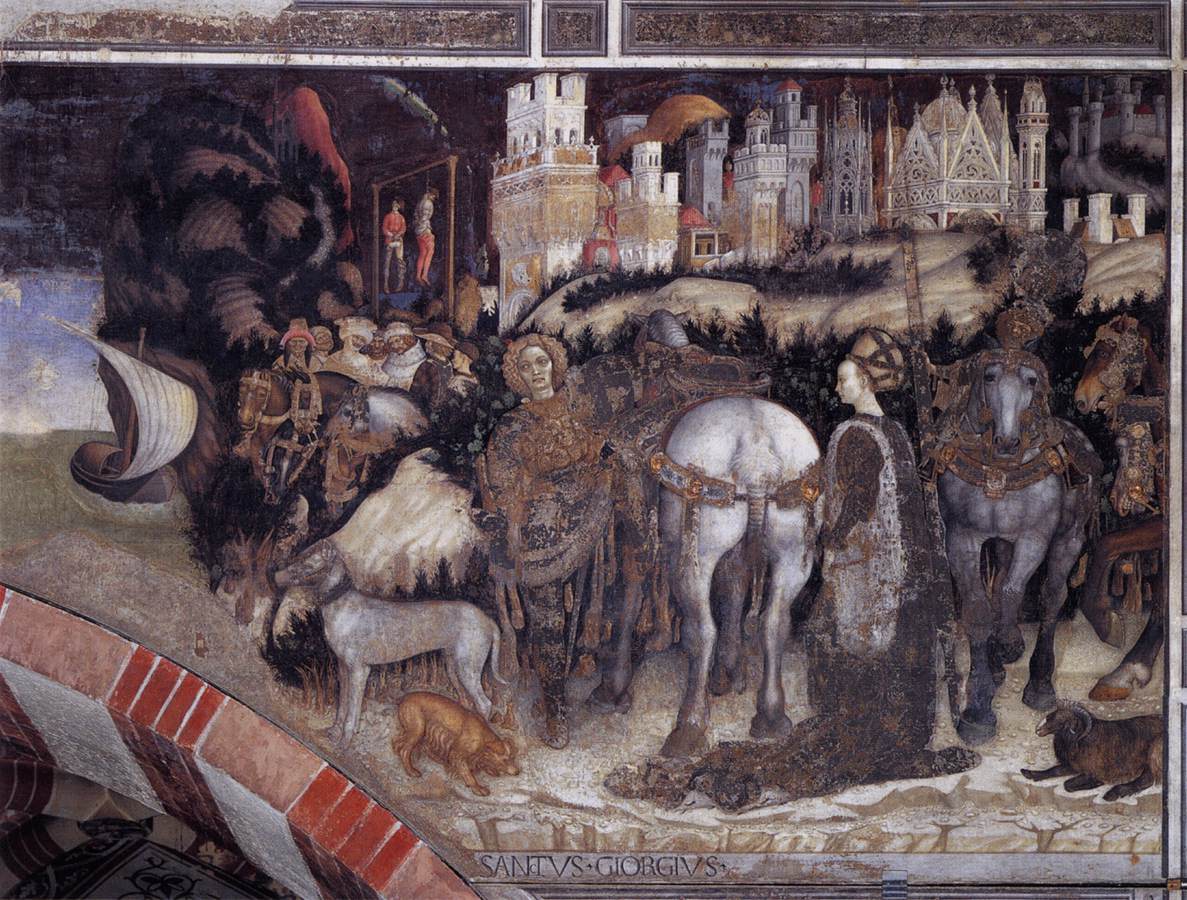 Pisanello St Georges et la Princesse de Trebizonde Pisanello, 1436-38, Chapelle Pellegrini, Sant'Anastasia, Verone