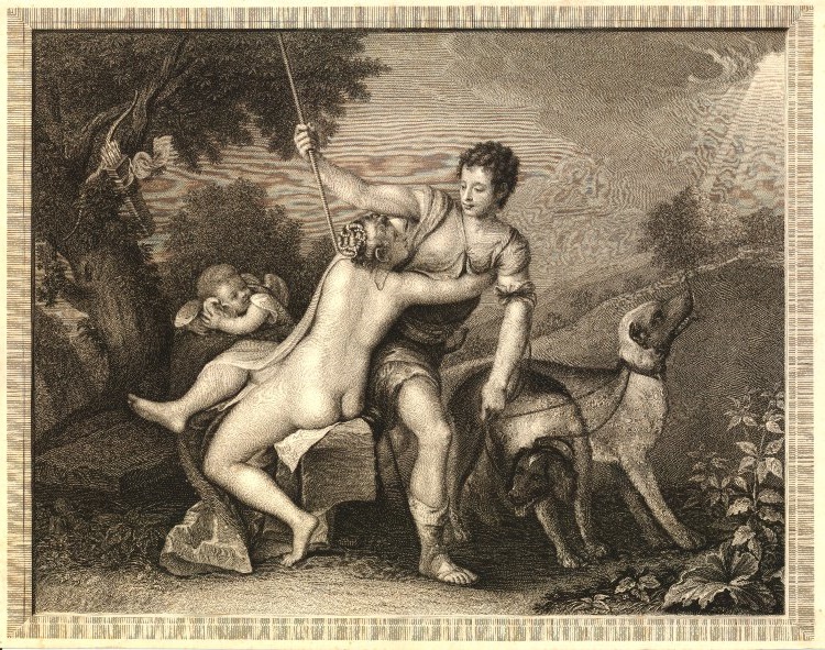 Titien 1544-45 Venus et Adonis gravure de stange 1779 inversee
