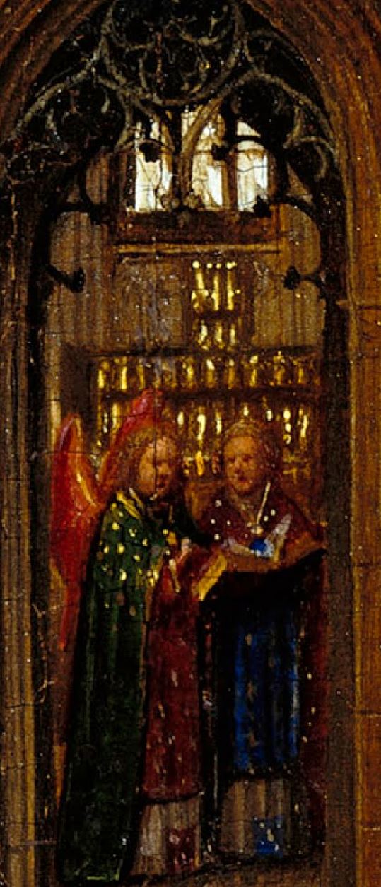 Van Eyck 1438–40 Madonna in the church Staatliche Museen, Berlin detail anges