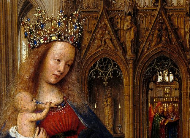 Van Eyck 1438–40 Madonna in the church Staatliche Museen, Berlin detail jube bas